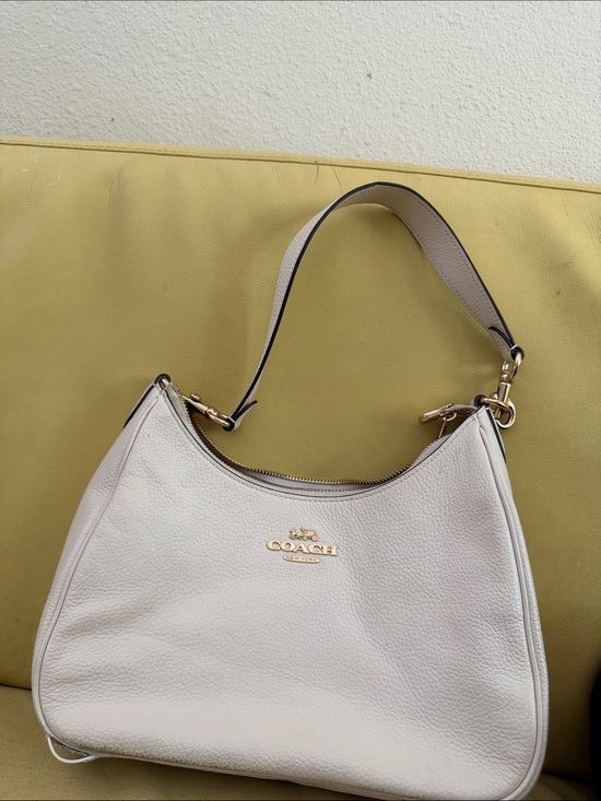 Coach Handbags - Coach Cream Pebbled Leather Shoulder Bag with Gold Hardware